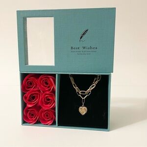 Romantic Rose & Initial A Heart Necklace Gift Set